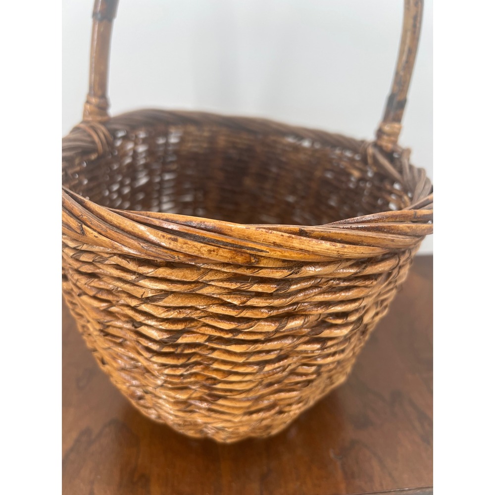 Vintage French Country Woven Rattan Wicker Gathering Basket Farmhouse Rustic 14" - Picture 11 of 14